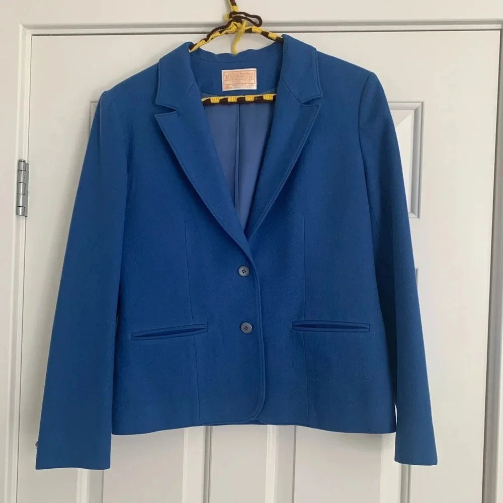 Vintage Pendleton 100% Virgin Wool Blazer Women M Royal Cobalt Blue Jacket